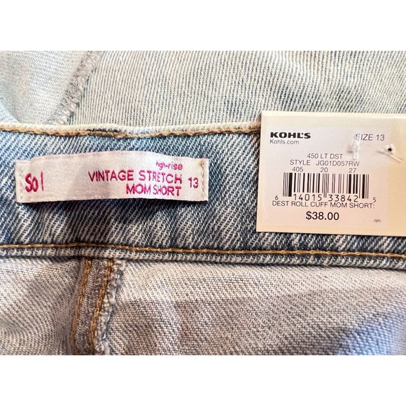 So High Rise Vintage Stretch Mom Short Roll Cuff Jean Blue Distressed Kohl's 13 - Picture 10 of 12